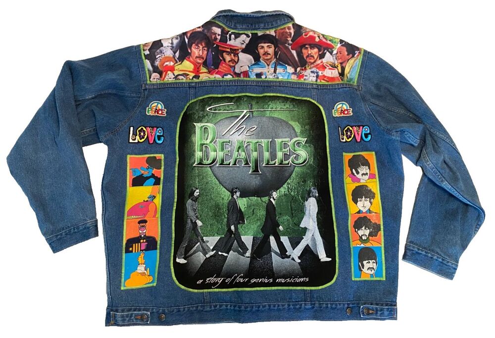 The Beatles Denim Jacket Men's 4XL Upcycled T-Shirt Patchwork Retro Hippie Music